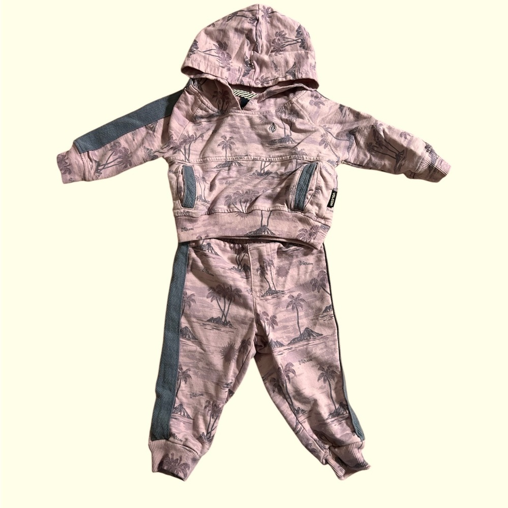 Volcom Stripe Cotton Hoodie & Joggers Set Dusty Purple